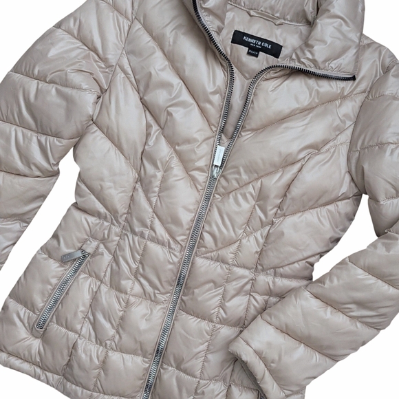 Kenneth Cole NWOT XS Puffer Jacket Quilted Champagne Beige Fall Winter Warm - Picture 2 of 6